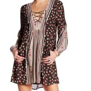 Free People Pebble Rain or Shine Boho Mini Dress Black Multi SZ Small